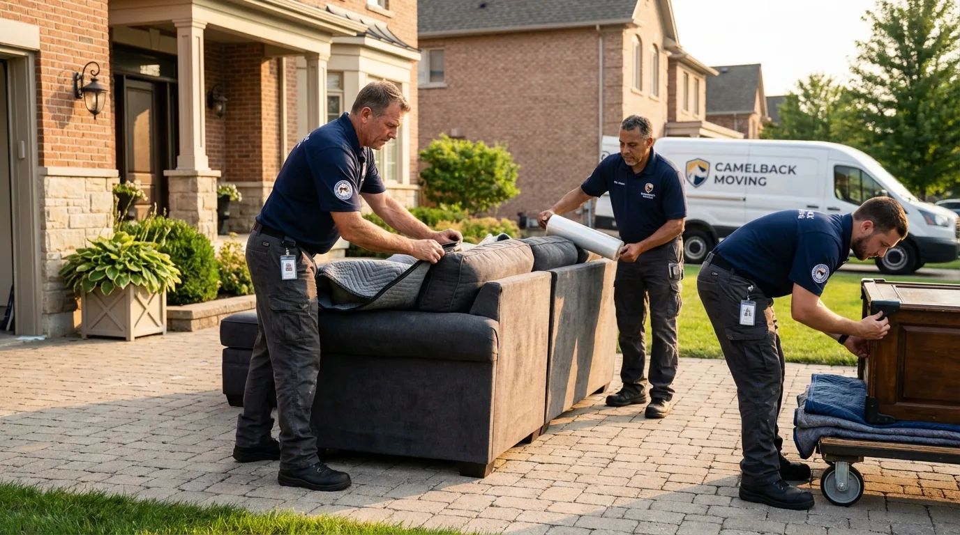 Large estate moving crew wrapping furniture in Center Moriches, NY