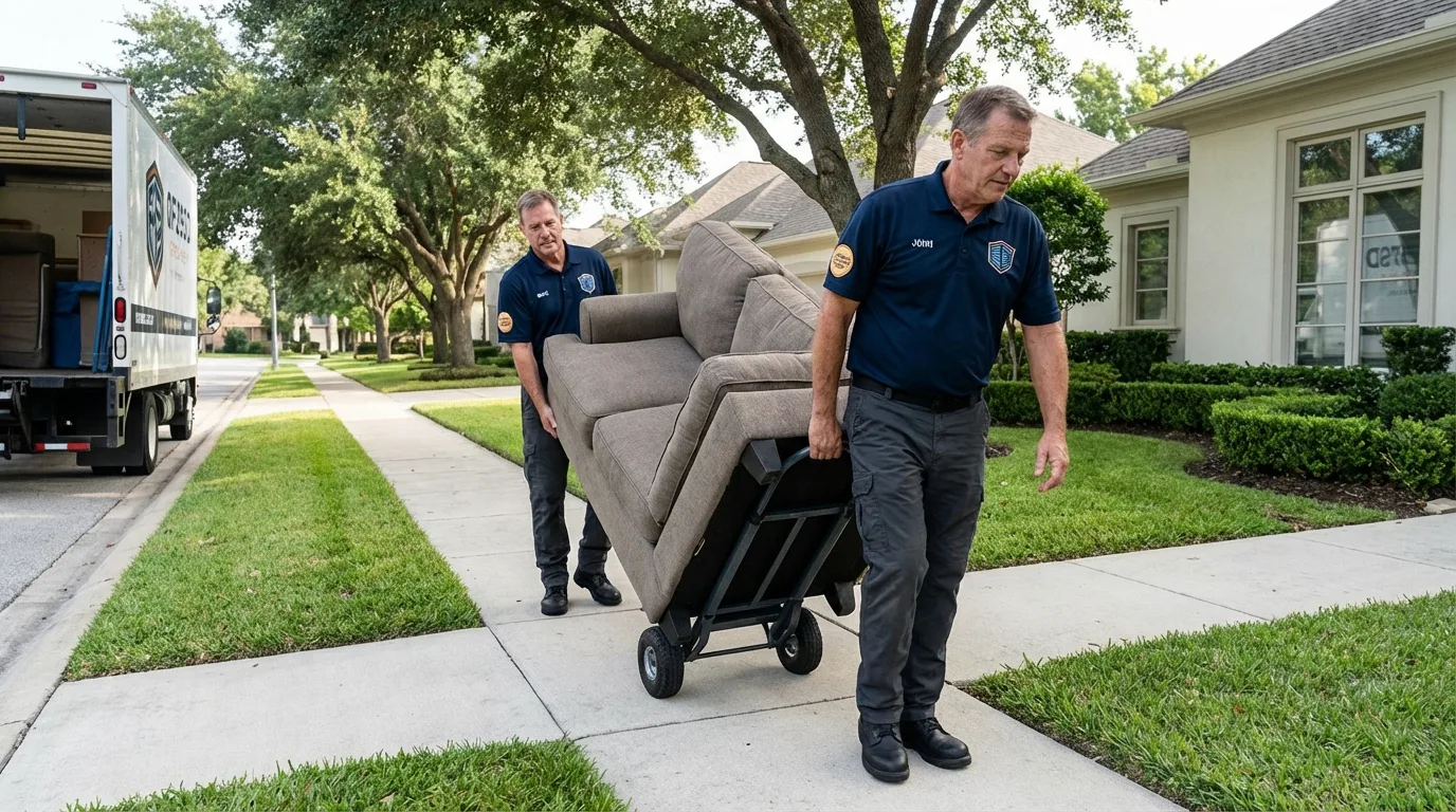 Local residential moving crew loading furniture in Center Moriches, NY