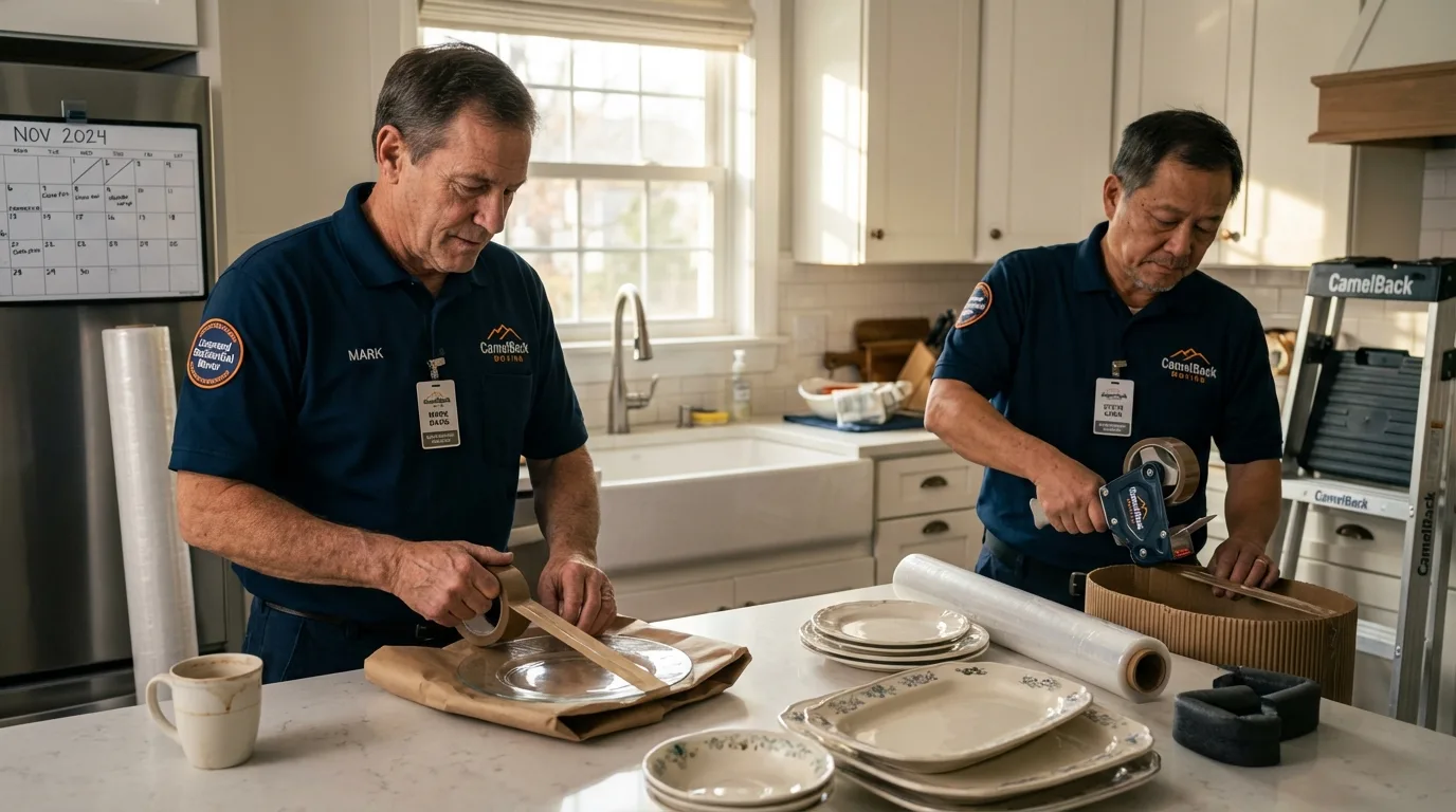 Professional crew packing kitchen dishware in Center Moriches, NY