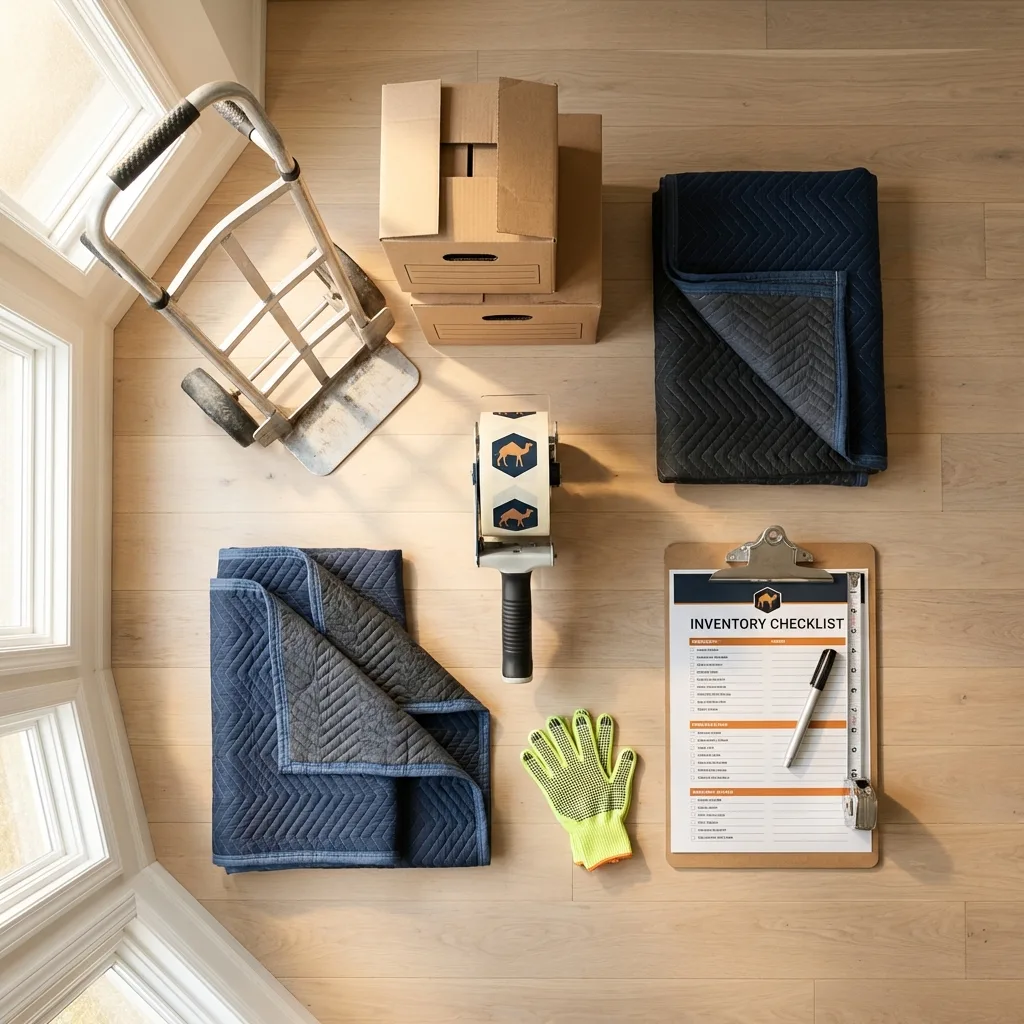 Professional moving supplies and packing materials layout for Center Moriches residential relocations